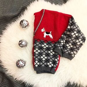 Acrylic Argyle Scottie Dog Red Cardigan Sweater